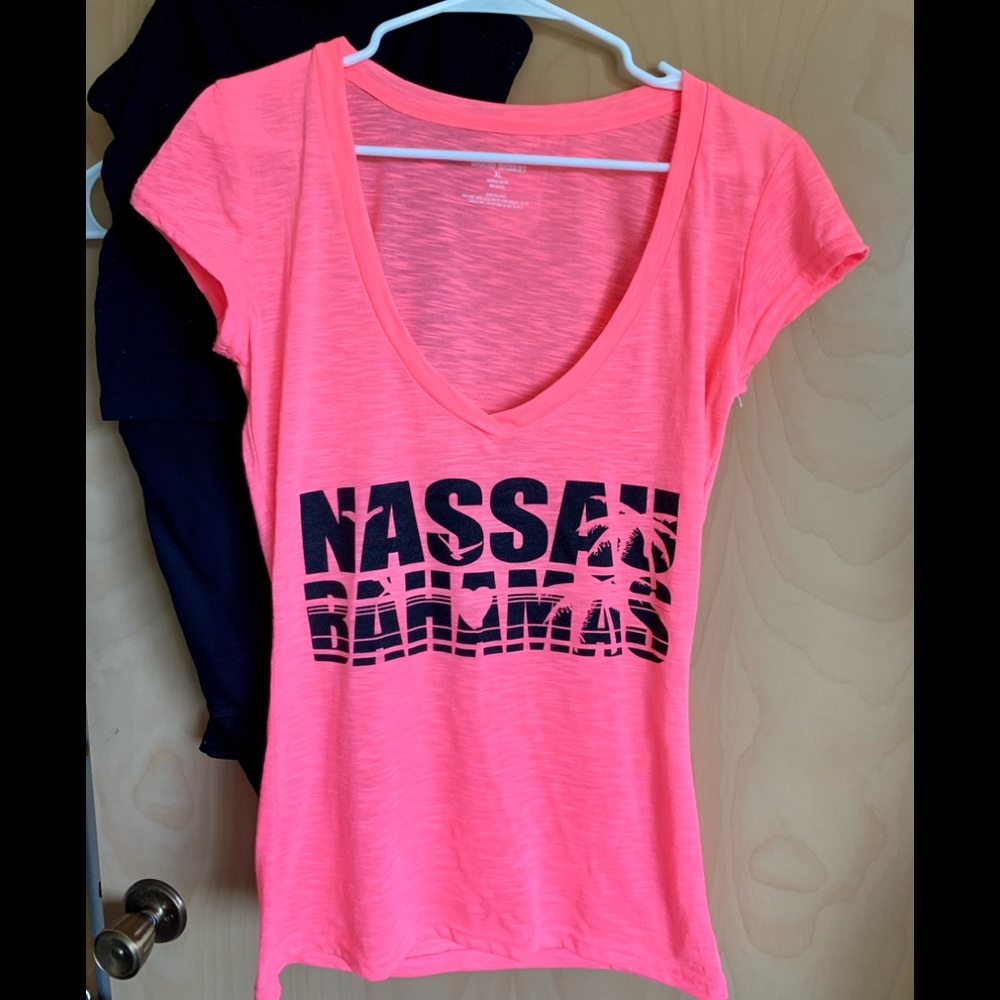 Liquid Energy XL Deep V-Neck Tee Neon Pink NWOT